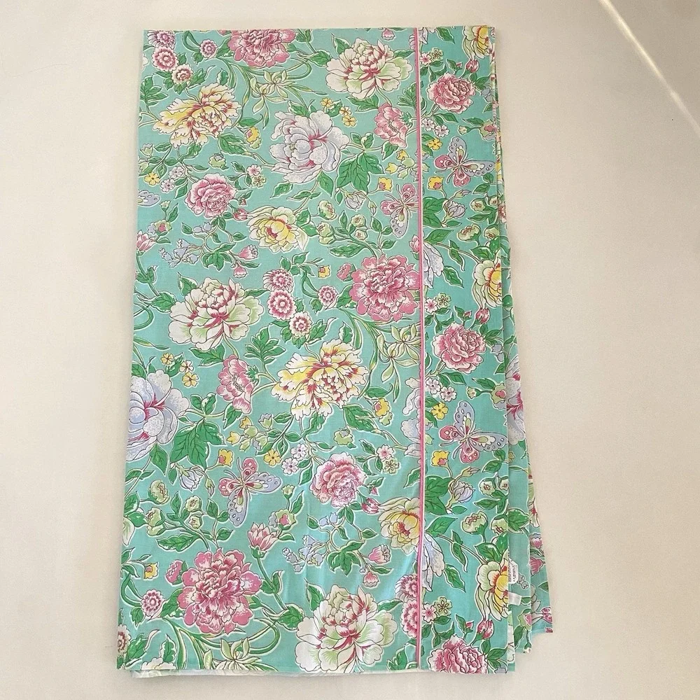 Fleur de Chine Green Pink Floral Full Flat Sheet Utica JP Stevens Odyssey Collec